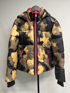 G by Giuliana Camo Puffer Jacket with Hot Pink Trim and Removable Hood
